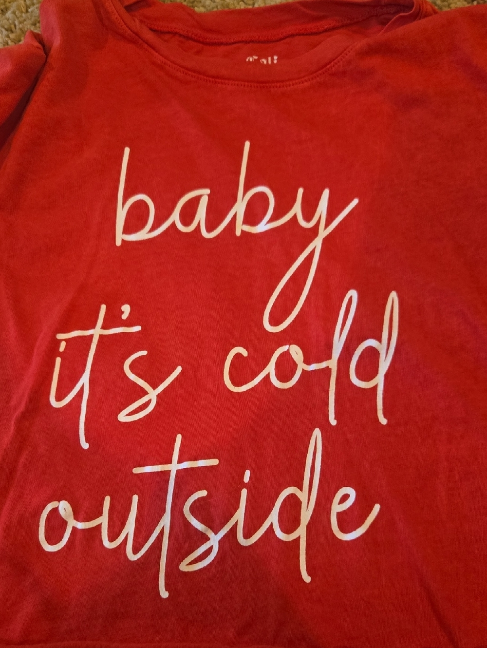 Red Crop Top with "baby it's cold outside" Script - Picture 3 of 4